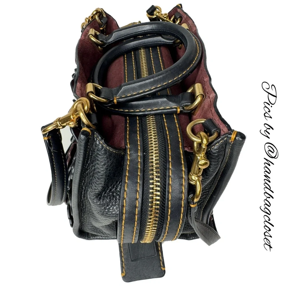 Coach Rogue 25 Black Red Tearose Flower Floral Glovetanned Leather Satchel Bag - Picture 7 of 15